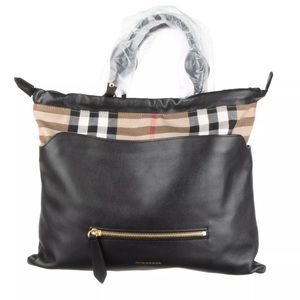 BURBERRY Black Calfskin House Check Big Crush Bag